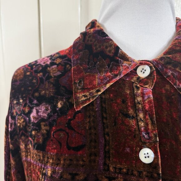 Coldwater Creek Womens Silk Dark Floral Velvet Button Up Top Size 2X Artsy Event - Picture 2 of 6